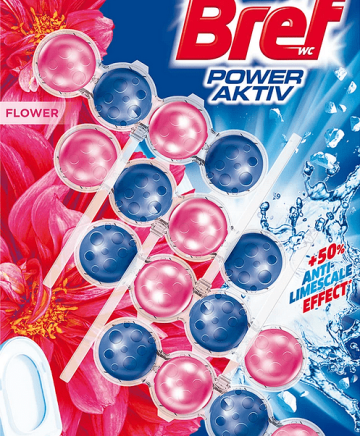 Bref WC Power Aktiv FLOWER Тоалетно блокче с аромат на цветя, 4 x 50 г