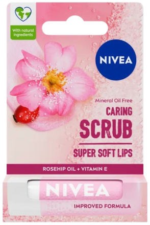NIVEA Caring Scrub Rosehip Балсам-скраб за устни с шипка, 5.5 мл