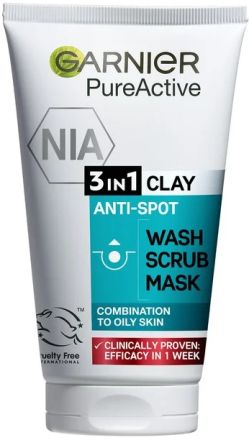 Garnier Pure Active 3in1 CLAY Почистваща скраб маска за лице, 150 мл