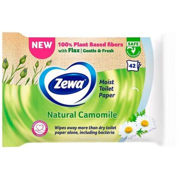 Zewa Moist Toilet Paper Natural Camomile Влажна тоалетна хартия с аромат на лайка, 42 бр