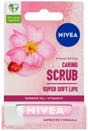 NIVEA Caring Scrub Rosehip Балсам-скраб за устни с шипка, 5.5 мл