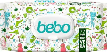 Bebo Baby Wet Wipes Aloe Vera Бебешки влажни кърпи с екстракт от Алое Вера, 72 бр. 