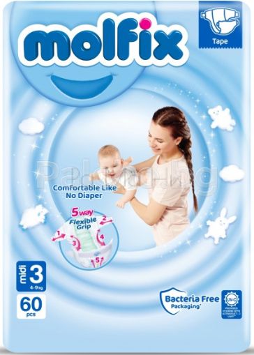 Molfix Midi 3 (4-9 кг) Бебешки пелени, 60 бр.