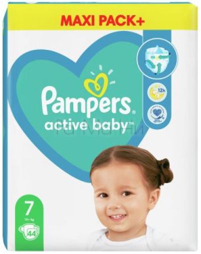Pampers Active Baby 7 (19+ кг) Детски пелени, 44 бр.