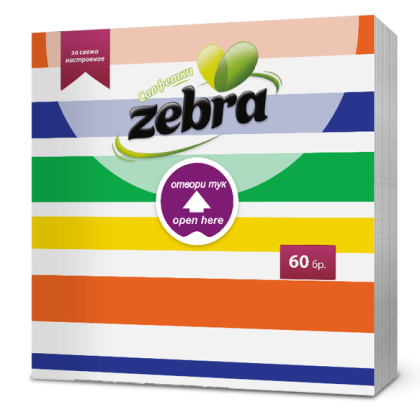 Zebra Салфетки черга с принт на райе 33х33см, 60 бр.