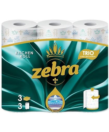 Zebra Kitchen Roll Trio Color Decoration Кухненско руло с цветна декорация, 3 бр
