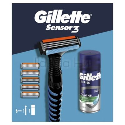 Комплект Gillette Sensor 3 гел + самобръсначка + 6 ножчета