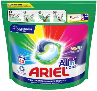 Капсули за пране Ariel All in One Pods Color, 43 бр.