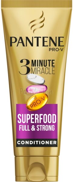 Pantene PRO-V 3 Minute Miracle Superfood Full & Strong Възстановяващ балсам за коса, 200 мл