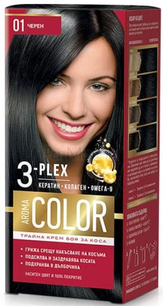 AROMA COLOR 3-PLEX Боя за коса 01 Черен, 45 мл