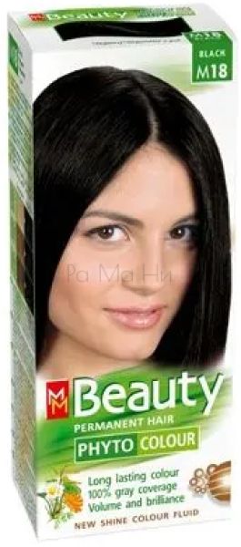 MM BEAUTY PHYTO & COLOUR Безамонячна боя за коса М18 Черен, 125 мл