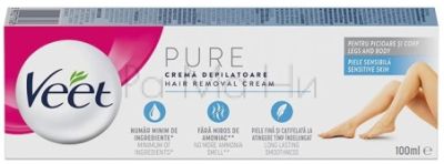 Veet PURE Sensitive Skin Депилиращ крем за чувствителна кожа, 100 мл