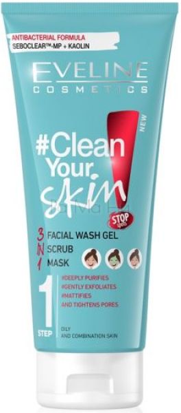 Eveline Clean Your Skin 3in1 Измиващ гел за лице + пилинг + маска, 200 мл