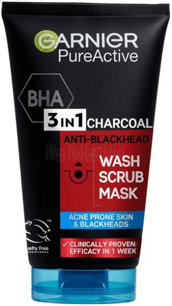 Garnier Pure Active 3in1 Charcoal Почистваща скраб маска с Активен въглен, 150 мл
