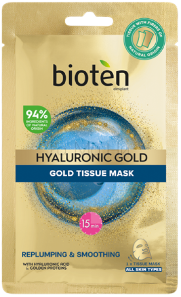 Bioten Hyaluronic Gold Tissue Mask Маска за лице с 94% съставки от естествен произход, 1 бр.