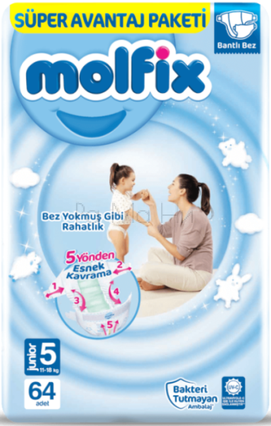 Molfix Midi 5 (11-18 кг) Бебешки пелени, 64 бр.