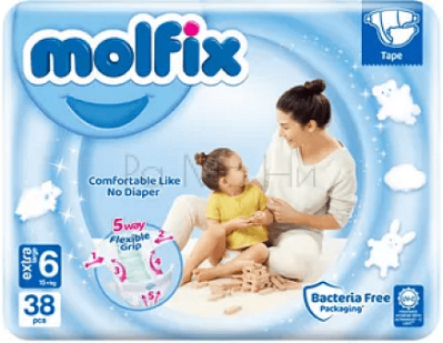 Molfix Midi 6 (15+ кг) Бебешки пелени, 38 бр.