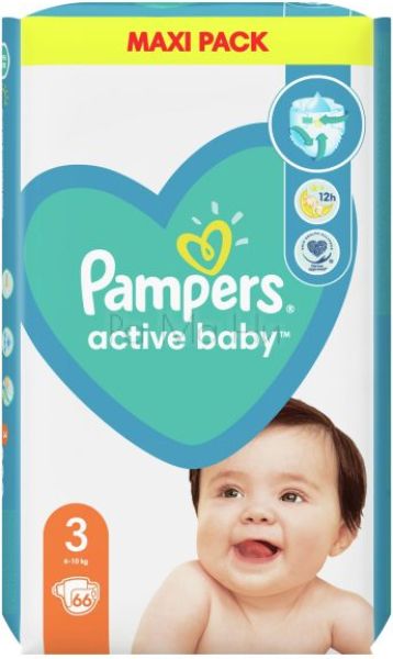 Pampers Active Baby 3 (6-10 кг) Детски пелени, 66 бр.