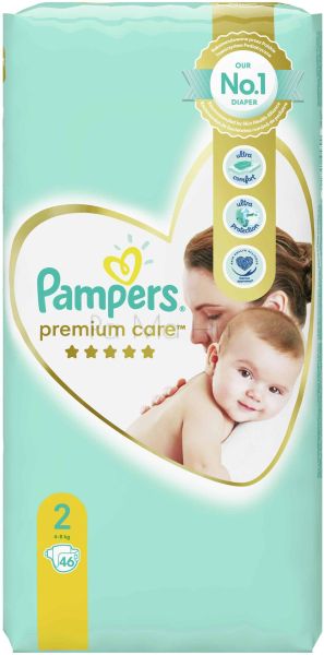 Pampers Premium Care 2 (4-8 кг) Детски пелени, 46 бр.