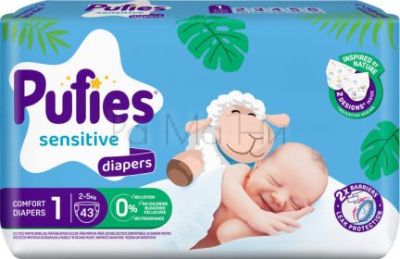 Pufies Sensitive Diapers 1 (2-5 кг) Детски пелени, 43 бр.