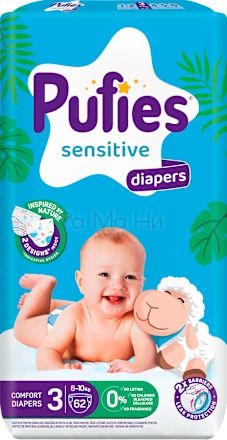 Pufies Sensitive Diapers 3 (6-10 кг) Детски пелени, 62 бр.