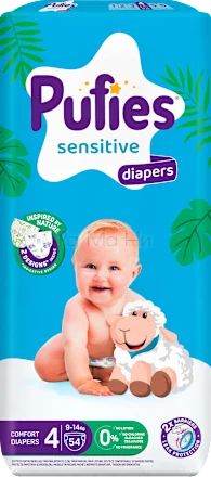 Pufies Sensitive Diapers 4 (9-14 кг) Детски пелени, 54 бр.