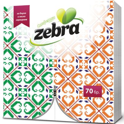 Zebra Сгънати салфетки с цветен принт, 70 бр