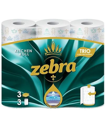 Zebra Kitchen Roll Trio Color Decoration Кухненско руло с цветна декорация, 3 бр