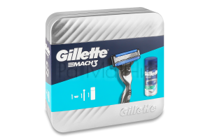 Gillette Mach3 Комплект за Мъже (Самобръсначка + 2 резервни ножчета + Гел за бръснене 75мл + Метална кутия)